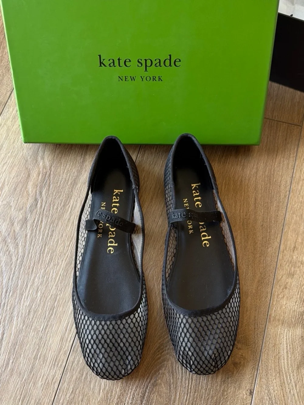 kate spade Black Mesh Mary Jane Flats with Strap